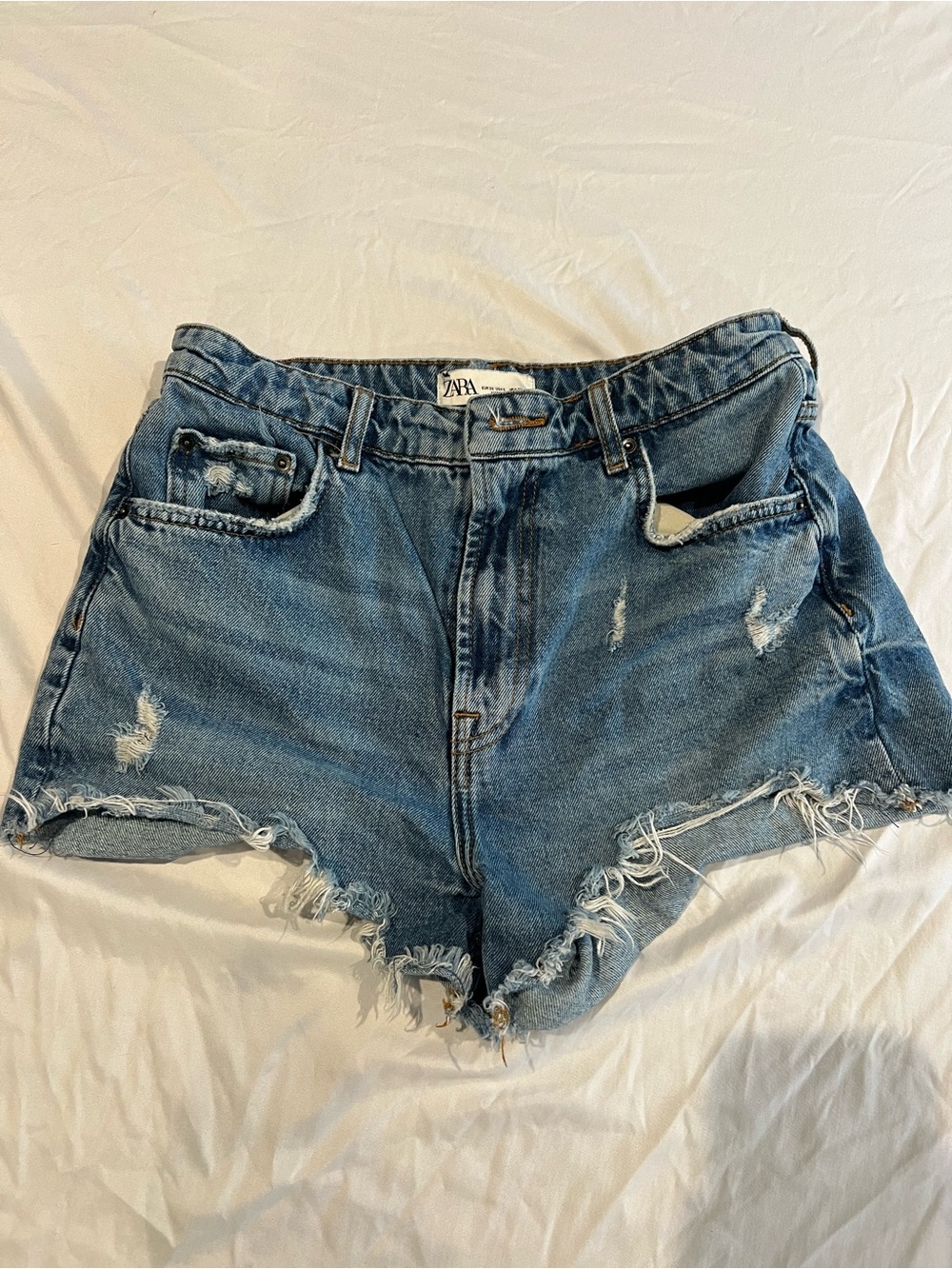 ZARA Medium Blue Distressed Cutoff Denim Shorts